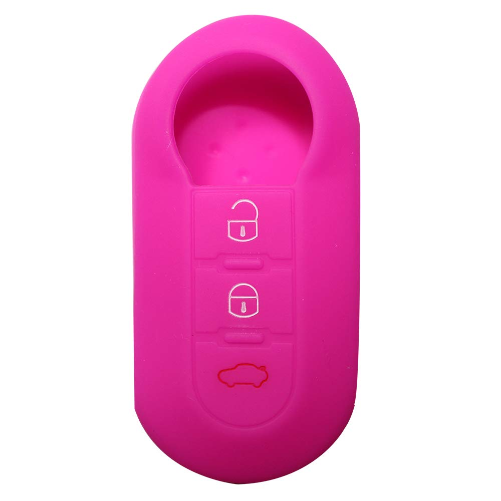 YLC Silicone Car Key Cover, Car Key Protection Case Skin Jacket for Fiat 500 500C Panda Stilo Punto Doblo Grande Bravo Kasten Ducato Minibus etc. 3 Buttons (Rose Red)