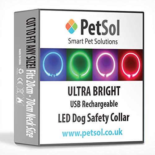 PetSol Ultra Bright USB Rechargeable LED Dog Safety Collar Cut To Fit Any Size Rechargeable