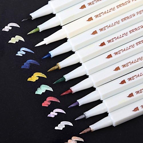 Yeuart Metallic Marker Pens Set for Card Making and DIY Photo Album, Set of 10 Colors Brush Pens Use on Any Paper Glass Plastic Pottery Wood Surface