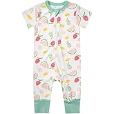 Teach Leanbh Toddler Baby Boys Girls Footless Pajamas Cotton 2 Way Zipper Printing Short Sleeve Romper Sleep and Play