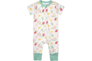 Teach Leanbh Toddler Baby Boys Girls Footless Pajamas Cotton 2 Way Zipper Printing Short Sleeve Romper Sleep and Play