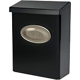 Architectural Mailboxes Designer Galvanized Steel, Locking Wall Mount Mailbox, Black with Satin Nickel