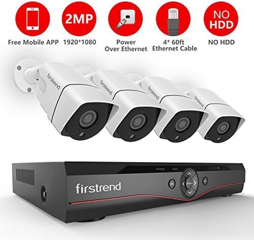 PoE Security Camera System,Firstrend 4CH Wired Camera System PoE with 4PCS 1080P IP Bullet Cameras P2P POE Home Security System Night Vision Free APP No Hard Drive