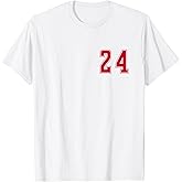 Red Number 24 Team Junior Sports Numbered Uniform T-Shirt