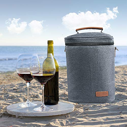 Insulated Wine Carrier Tote - Samshow 4 Bottle Wine Carrier with Shoulder Strap, Padded Protection, and Corkscrew for Travel, Camping and Picnic, Perfect Wine Lover (Grey) - Thumbnail 3