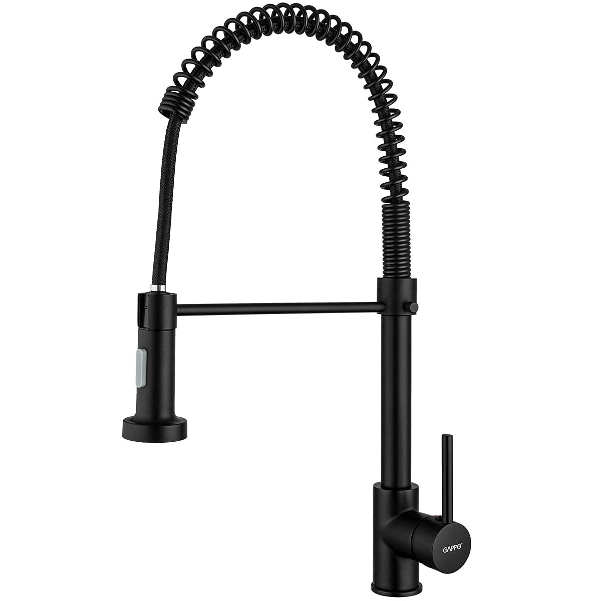 GAPPO Kitchen Sink Tap with Spring Pull Down Sprayer High Arc 360 Degree Swivel Single Handle Lever Kitchen Mixer Tap, Matt Black