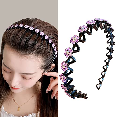 4 Pack Wave Rhinestone Teeth Comb Headbands For Women, Flower Crystal