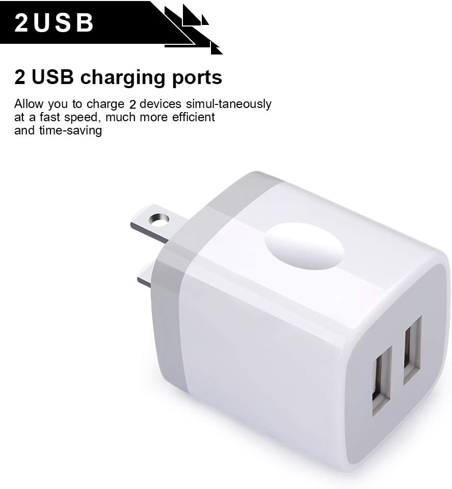 USB Wall Charger, Cube Charger 2 Port Charging Box 4Pack 2.1A/5V Home Travel Charger Plug USB Power Adapter Charging Station Base for iPhone 11 Pro Max XR XS X 8 7 6 6S Plus 5S 5, iPad, iPod, Samsung