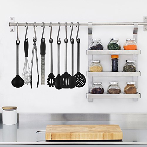 Kitchen Utensil Set - 8 Cooking Utensils Kit Gadgets with Nonstick Silicone & Stainless Steel - Kitchen Tools Serving Spatula, Spoon, Tongs, Whisk, Strainer, Ladle, Pasta Server, Slotted Turner