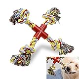 LECHONG Dog Rope Toys for Aggressive Chewers Tough Rope Chew Toys for Large and Medium Dog 3 Feet 5 Knots Indestructible Cotton Rope for Large Breed Dog Tug of War Dog Toy Teeth Cleaning (X Shape)