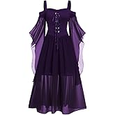 Women's Gothic Punk Dress Cold Shoulder Butterfly Sleeve Christmas Cosplay Party Dress