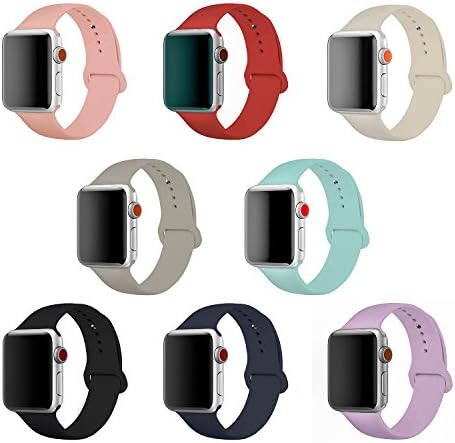 Band for Apple Watch 38mm, Soft Silicone Sport Strap Replacement iWatch Wristband for Apple Watch Series 3 Series 2 Series 1 Sport Edition Nike Versions Women, 8 Pack (38 Small)