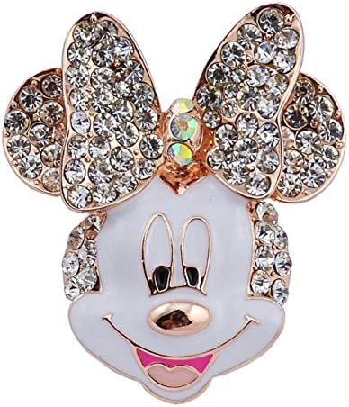 Crystal Minnie Mouse Head Brooch Pin White Rose Gold Tone