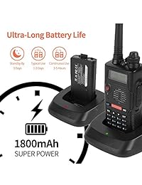Baofeng UV 5R EX 5W Radio bidireccional de correa dual de largo alcance (versión mejorada de Baofeng UV 5R) Walkie Talkies recargable Radio de jamón con auricular + Cargador de escritorio