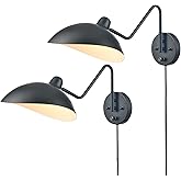 SHAWNKEY Plug in Wall Light Black Plug in Wall Sconces Set of 2 Swing Arm Wall Lamp Bedsides Hardwired On/Off Switch for Bedr
