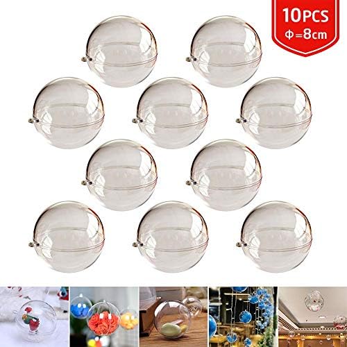 Fewao Christmas Transparent Ball Clear Christmas Baubles to Fill Ornaments DIY Fillable Craft Plastic Xmas Ball Baubles Christmas Tree Empty Baubles Crafts for Wedding Party Home Decor