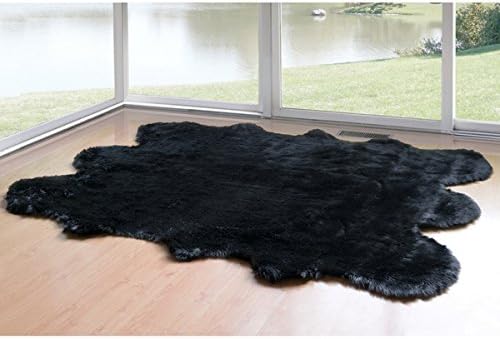 Ailsa Black Faux-sheepskin Area Rug | 5'x 8' (Black)