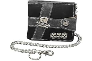 ESYTCH Skull Punk Biker Casual Hasp Wallet Purse With Chain For Men Or Boy