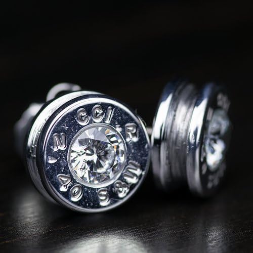 .40 Caliber Aluminum Bullet Casing Earrings Clear CZ with Titanium Posts, Hypoallergenic, Nickel Free, Bullet Earring Studs
