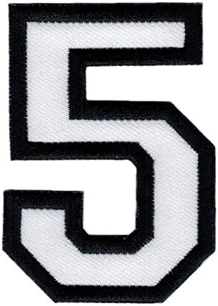 #Number Five "5" White and Black 3 Inches Tall DIY Embroidered Iron on / Sew on Patch #0005