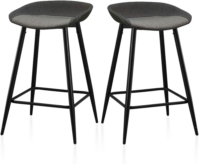 TUKAILAI Set of 2 Modern Bar Chair Bar Stools Counter Bar Chairs Kitchen Breakfast Barstool Metal Legs 70CM Grey