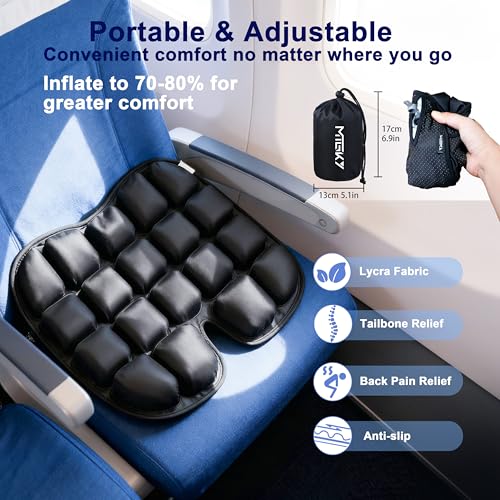 Upgrade Travel Seat Cushion for Airplane,Portable&Adjustable Air Seat Cushion,Coccyx Tailbone Pain Relief Chair Pad,Inflatable Cushion for Wheelchair, Travel,Driving,Office Work
