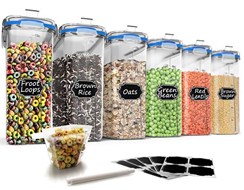 Wildone Plastic Cereal Containers Set 6 Large 16 9 Cups 135 3oz Airtight Food Storage Containers Leak Proof Bpa Free Cereal Dispenser Flour Sugar Dry Food Storage Containers With Blue Lids Pricepulse