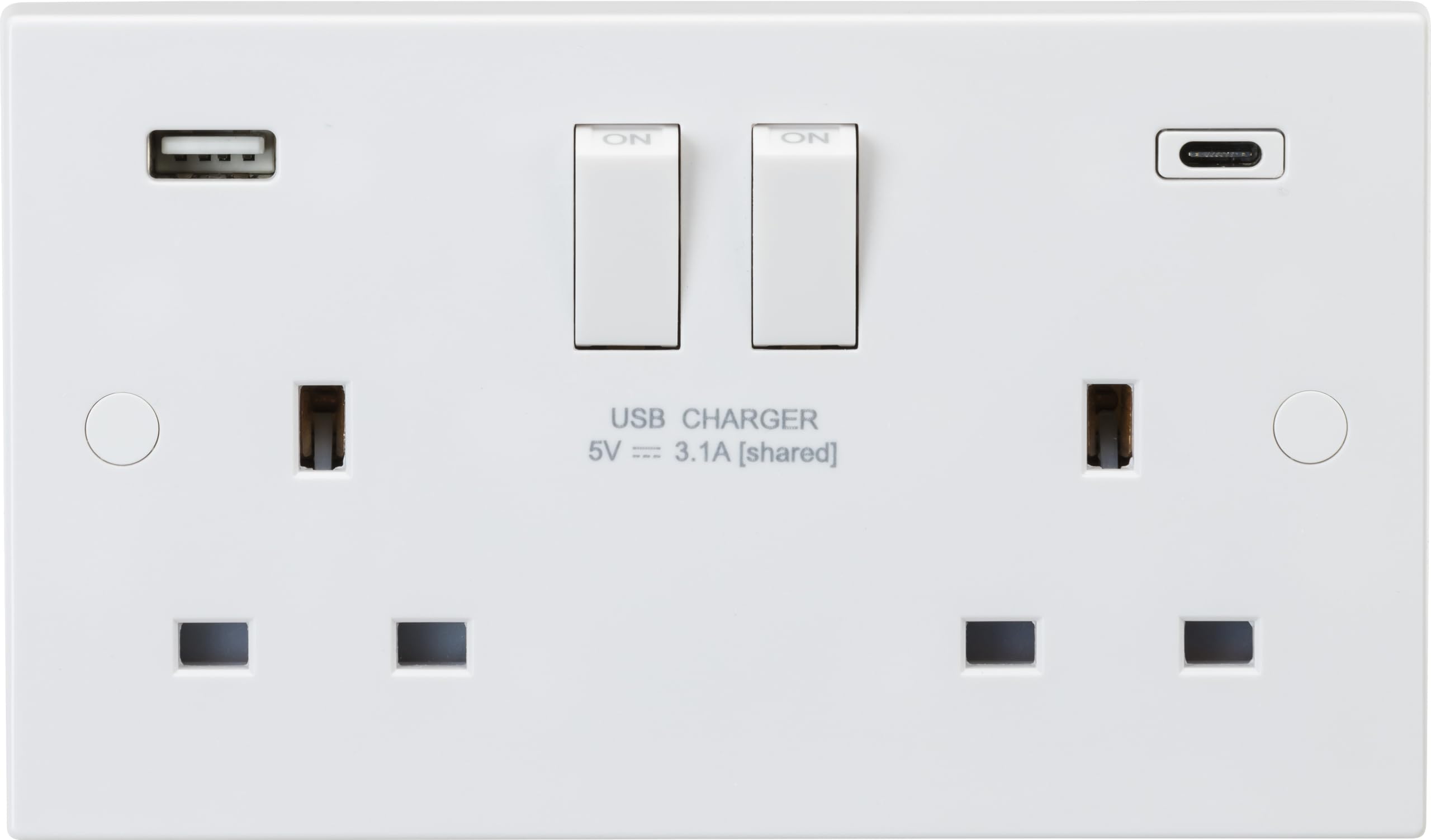 Knightsbridge 13A 2G DP Switched Socket with Dual USB A+C [5V DC 3.1A shared] Max. 15.5W