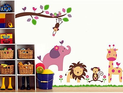 PcsPce Jungle Animals Giraffe Lion Monkey Elephant Wall Stickers Kid Room Decor