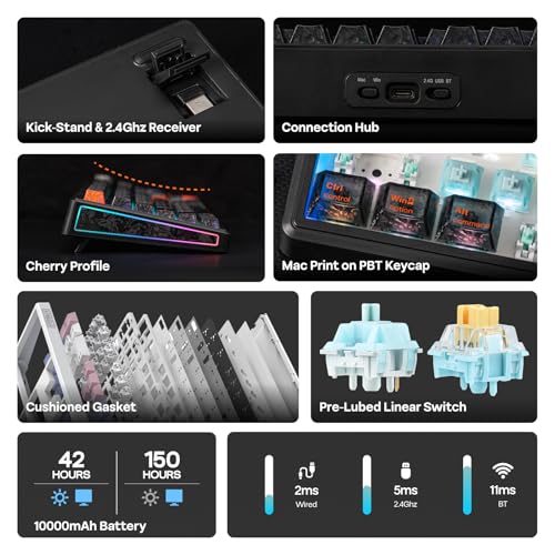EPOMAKER TH108 V2 PRO Full Size Mechanical Keyboard with Screen&Knob, 10000mAh, BT/2.4Ghz, Mac Modifier PBT Keycap, Hot Swap, RGB, Gasket, Wireless Gaming Keyboard for Mac/PC (Black, Sea Salt Silent)