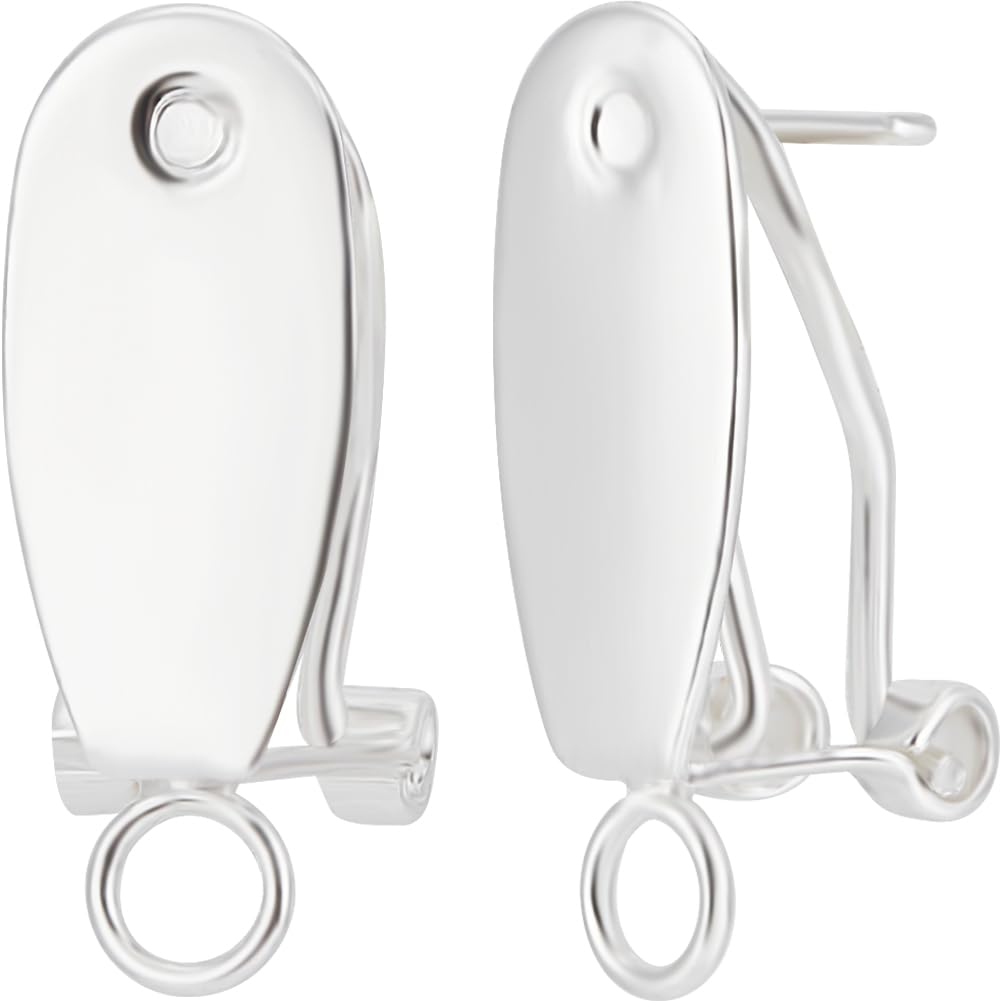 Beebeecraft 1 Box 20Pcs Clip on Earring Findings 925 Sterling Silver Plated French Fingernail Earring Post with Flat Pad Post and Loop for DIY Jewelry Making