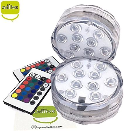 Odlive 2pcs underwater Waterproof 10 LEDs RGB Submersible LED Light with Remote Controller,Flashing Bright lighting for Wedding/Party/Christmas/Swimming Pool/Fish Tank Decorations