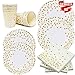 Modda 200Pcs Gold Dot Disposable Paper Plates, Cups, Napkins Set - 50 Dinner and Dessert Plate, 50 Cup and Napkin for Engagement Wedding Birthday Bridal Baby Shower Party, Gold Paper Plates Sets
