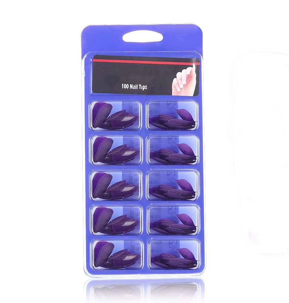 MISUD 100Pcs/Box Stiletto Fake Nails Purple Matte Medium Length Artificial Nails 10 Sizes Full Cover Press on Manicure Art Nails Tips for Charming Women and Girls - Violet - Image 2