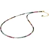 GemInspire Multi Tourmaline Beaded Necklace, Gemstone Beads Necklace, Crystal Choker Necklace, October Birthstone Jewelry, 925 Silver 14k Gold Plated 16+2 inch Adjustable Chain, Gift for Mom