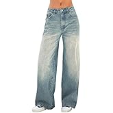 EMMIOL Women Baggy Jeans Mid-Low Waist Boyfriend Streetwear Vintage Jeans Wide Leg Denim Pants