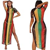 Clossy London Women's Rasta Jamaican String Dress: 100% Egyptian Cotton, Multicolored, Perfect for Hip Hop Dance, Beach Cover Up - Available in Large/X-Large Sizes