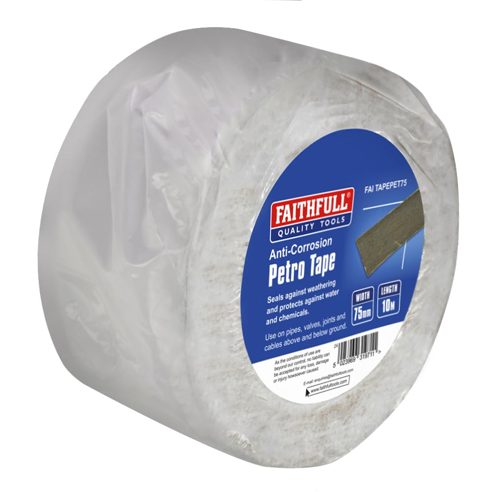 Faithfull FAITAPEPET75 Petro Anti-Corrosion Weatherproof Tape 75mm x 10M for Protection of Exposed Metal Pipework