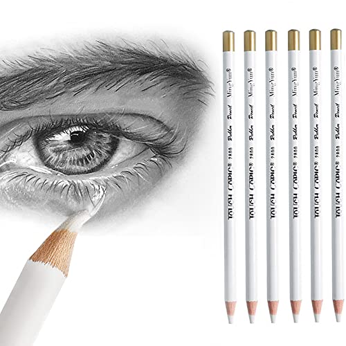 Eraser Pencils Set for Artists, Wooden Sketch Professional Highlight Painting Eraser Pen for Sketching Charcoal Drawings, Revise Erasing Details for Students Limner, 6PCS