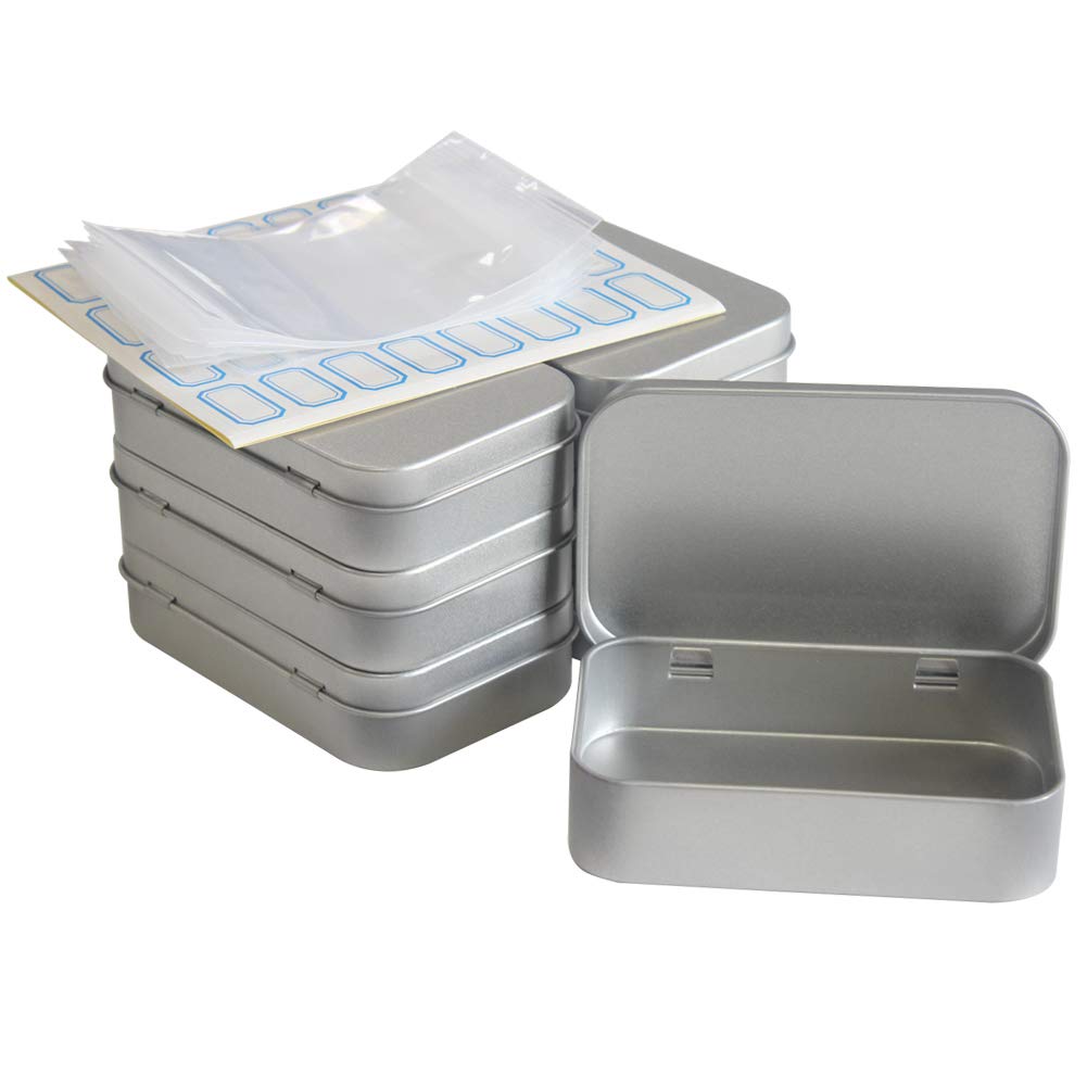 DARUITE Small Rectangular Metal Tins, 6 Pieces with Lids, Mini Portable Storage Box for Key, Candy, Coin, Earrings