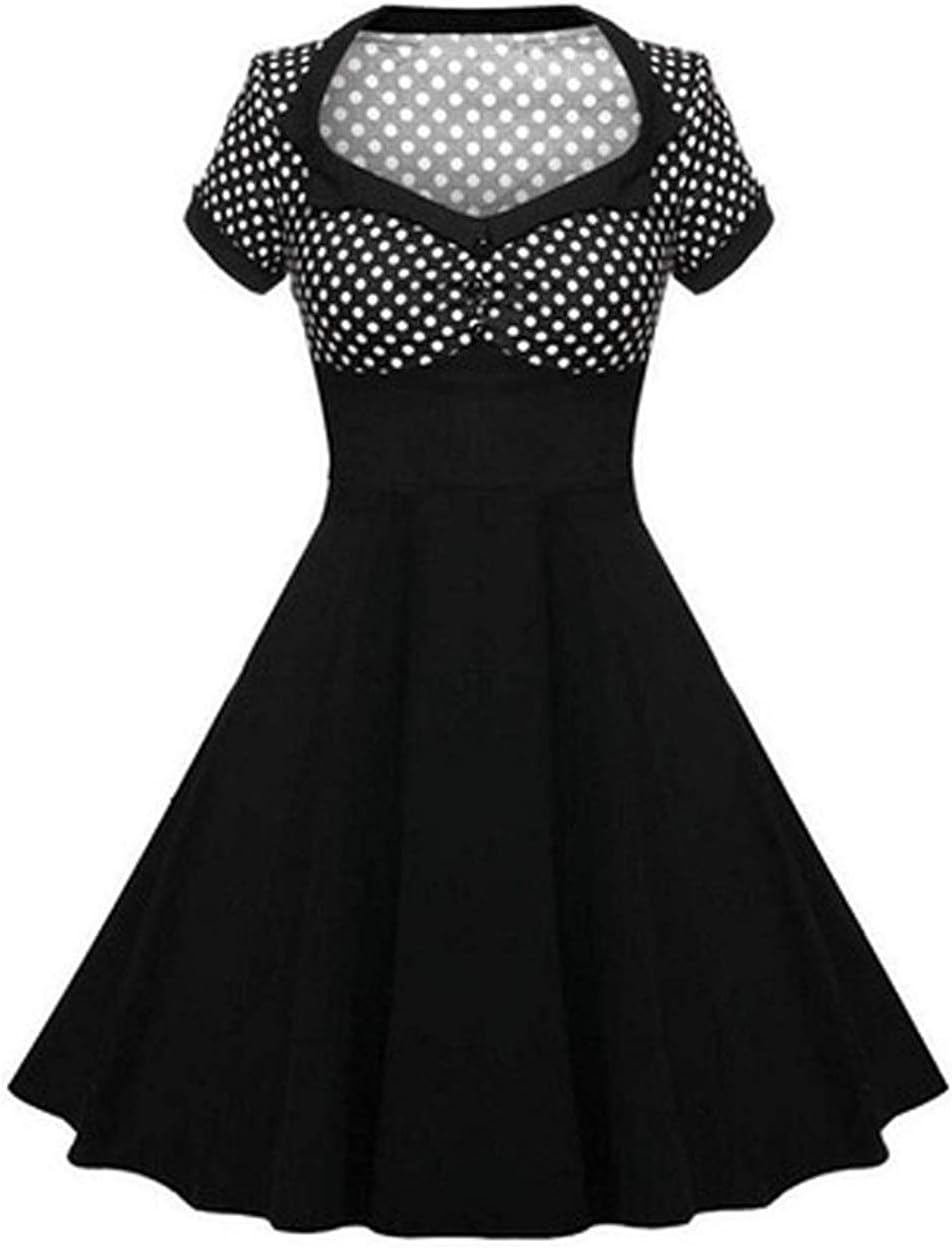 Ladyjiao Women's 1950s Rockabilly Prom Dress Polka Dots Vintage Tea Dress