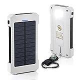 Solar Charger,10000mAh Solar Power Bank Dual USB Port Portable Charger,Solar Battery Charger for iPhone,iPad,iPod,Cell Phone,Tablet,Camera,Rain-Resistant Dust-Proof and Shockproof (White)