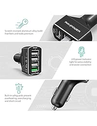 Cargador de 4 puertos RAVPower 3.0, de automóvil, carga rápida, de 54 W, para Galaxy S8, S7, S6, Edge, Plus, Note 5, 4 y iSmart para iPhone 7, 6s, Plus, iPad mini y más.