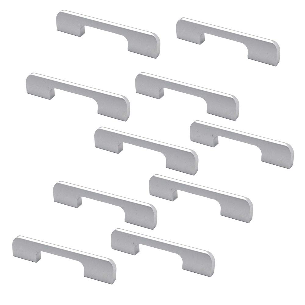 Set of 10 NUZAMAS Cabinet Door Handles and Pulls, Furniture Drawer Handles, Zinc Alloy, 115mm Long, Kitchen Cabinet Wardrobe Knobs Bars, Center to Center 96mm Silver Color