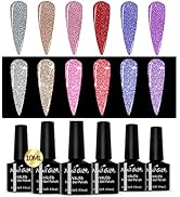Reflective Glitter Gel Nail Polish Set, Shimmery Holographic Nail Gel Polish Glitter Colors Varni...