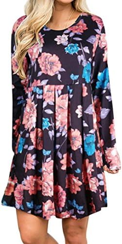 Sowu Women Mini Dress Floral Dresses Ladies Spring Vintage Boho Long Sleeve Casual Evening Party Short Dress