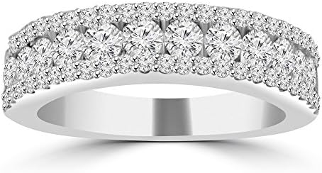 Madina Jewelry 1.16 ct Ladies Three Row Round Cut Diamond Wedding Band (Color G Clarity SI-1) in 18 kt White Gold In Size 10.5