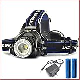 30000 Lumens LED Headlamp Flashlight Waterproof Rechargeable Zoomable Adjustable Focus Headlight Camping Hiking Hunting Running Working Outdoor Sports 3 Switch Mode high/low/strobe 2 Batteries/Charge