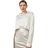 Escalier Women's Silk Blouse Long Sleeve Satin Button Down Shirt Casual Work Office Silky Blouse Top