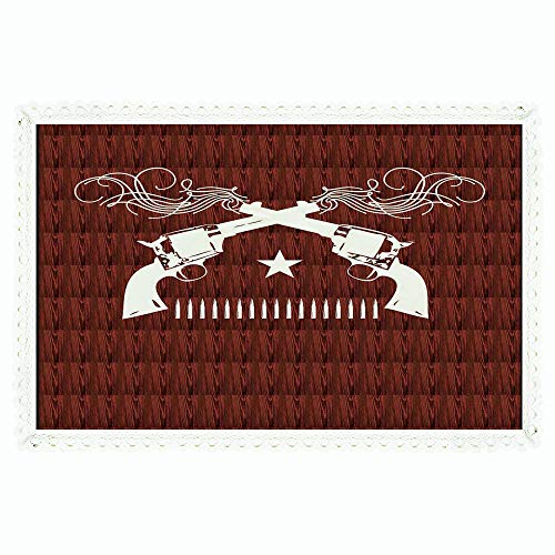 iPrint Western,Rectangle Polyester Linen Tablecloth/Dual Revolvers with Swirled Lines Ornate Details Grunge Star and Line of Bullets Decorative/for Dinner Kitchen Home DÃ©cor,60"x120",Redwood White